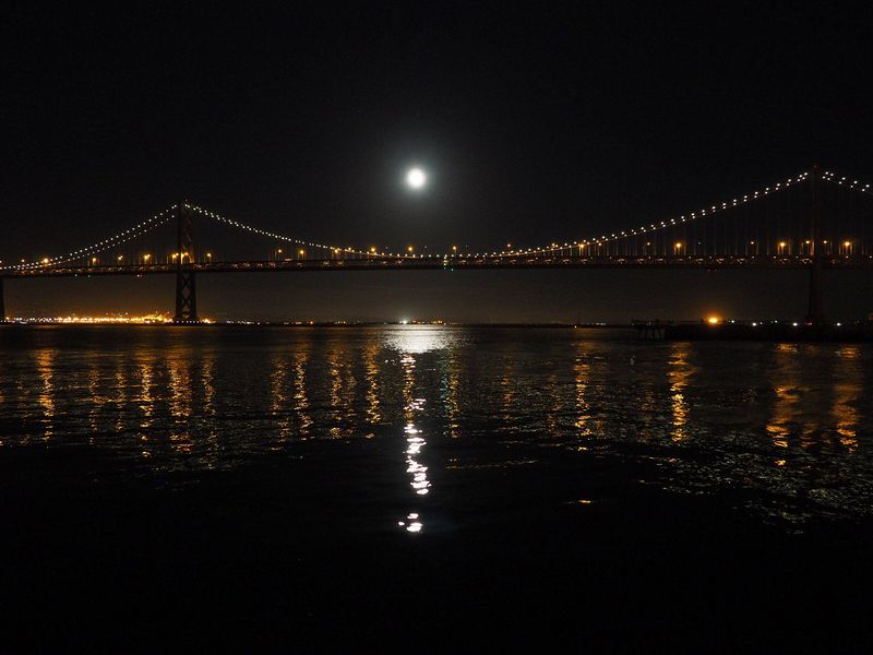 Moon light reflects on the ripples of the San Francisco Bay